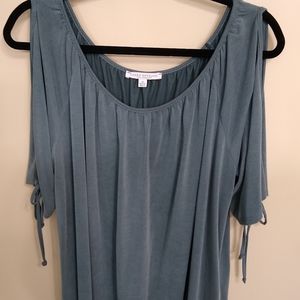 Green Envelope cold shoulder sleeve blouse.